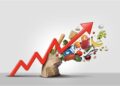 WhatsApp Image 2026-04-28 at 21538 PM - The Brief | Namibia's Leading Business & Financial News Red upward arrow breaking through a grocery bag with assorted foods, signaling growth in the food/retail market.