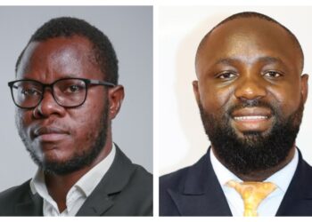 Two men in business attire: left man with glasses and short beard against a gray background; right man with a beard and yellow tie, smiling against a white background.