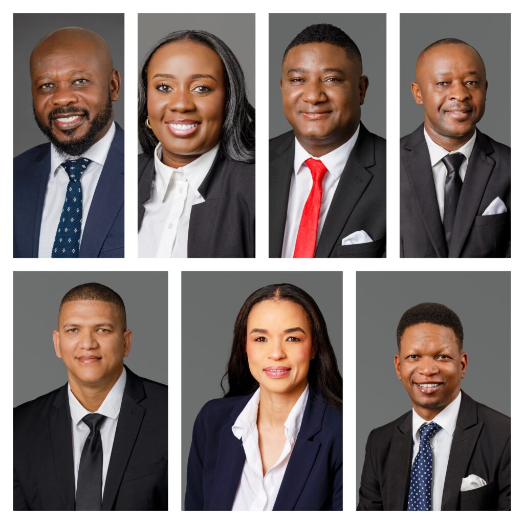 MixCollage-26-Jun-2026-05-42-PM-5250 - The Brief | Namibia's Leading Business & Financial News Group of eight diverse professionals shown in formal headshots against a gray background, in business attire.
