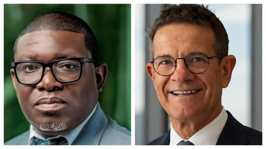 MixCollage-16-Jul-2026-10-12-AM-5631 - The Brief | Namibia's Leading Business & Financial News Side-by-side headshots of two men in suits wearing glasses: left, younger man with dark skin tone and rectangular frames; right, older man with lighter skin and round frames smiling.