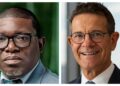 Side-by-side headshots of two men in suits wearing glasses: left, younger man with dark skin tone and rectangular frames; right, older man with lighter skin and round frames smiling.