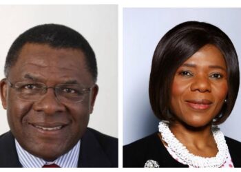 Two professional headshots side by side: left shows a smiling man in a suit, right shows a smiling woman wearing a white beaded necklace.