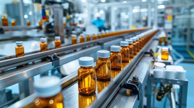 pharnaceutical - The Brief | Namibia's Leading Business & Financial News Amber medicine bottles on a stainless conveyor in a pharmaceutical manufacturing facility