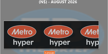 Header banner for an article: 'HYPERMARKET: METRO'S GROCERY BASKET (N$) - AUGUST 2026' above a framed image of Metro hyper logos and a price tag reading 1,010.80.