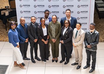 WhatsApp Image 2026-09-09 at 115310 AM - The Brief | Namibia's Leading Business & Financial News Ten professionals stand together for a group photo at a NIPDB event, backdrop shows repeated NIPDB logos and branding.