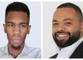 Two male headshots side by side: left a young man with short black hair wearing a light shirt; right a bearded man in a suit with a white shirt, smiling.